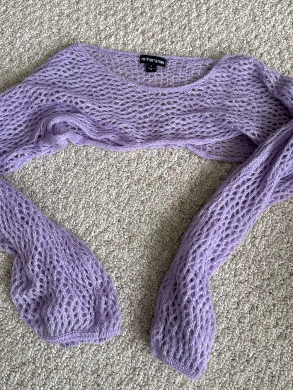 PrettyLittleThing Lavender Open-Knit Cropped Cover-Up